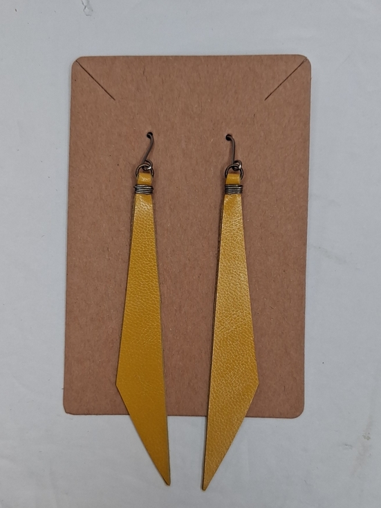 Hand Crafted Accessories - Yellow Leather Geometric Drop Earrings Handmade Dangle Earrings